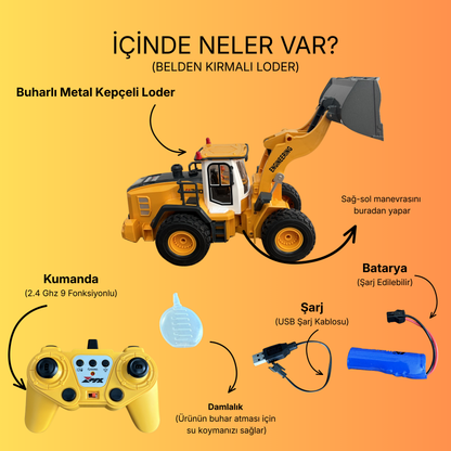 Uzaktan Kumandalı Buharlı Yükleyici Loder - 9 Fonksiyonlu LED Işıklı RC İş Makinesi